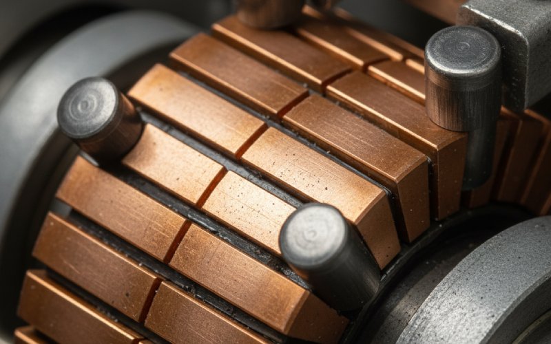 Commutator and brushes close-up