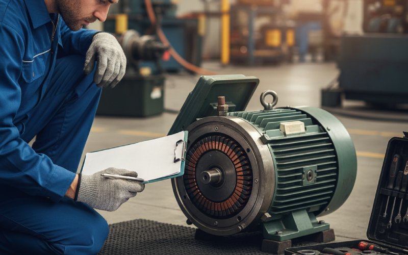 Engineer documenting motor check