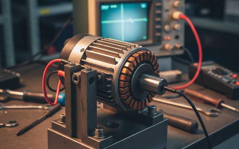 AC commutator motor on test stand