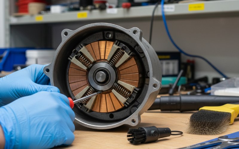 Adjusting DC motor brushes