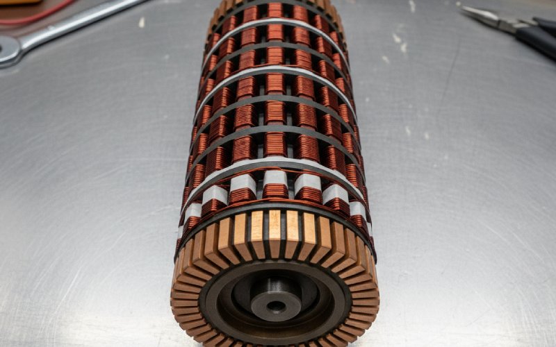Armature with coils and commutator segments