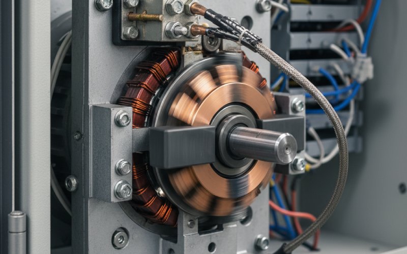 Brushes contacting copper commutator