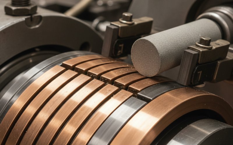 Close-up of commutator resurfacing tool