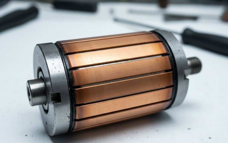 Close-up of worn commutator surface