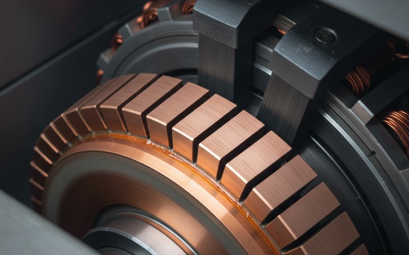 Close view of commutator and brushes