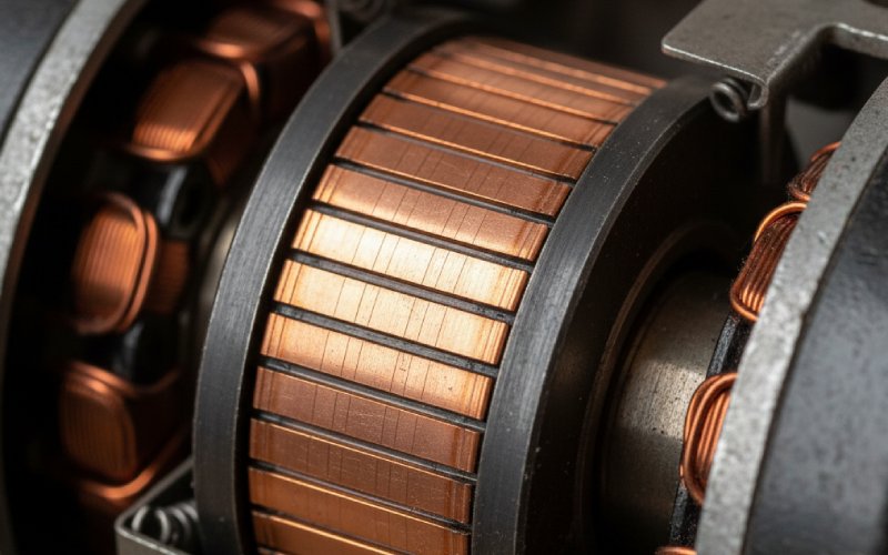Close view of commutator and brushes