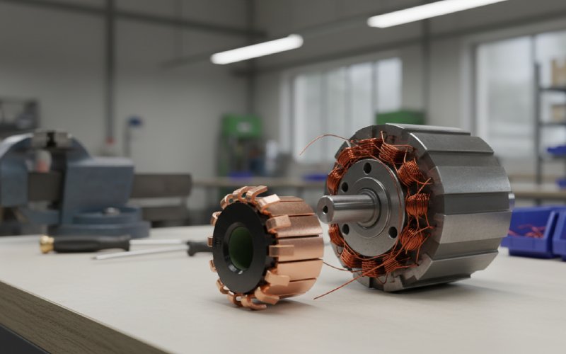 Commutator beside motor rotor