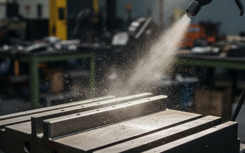 Compressed air blowing dust off machine parts