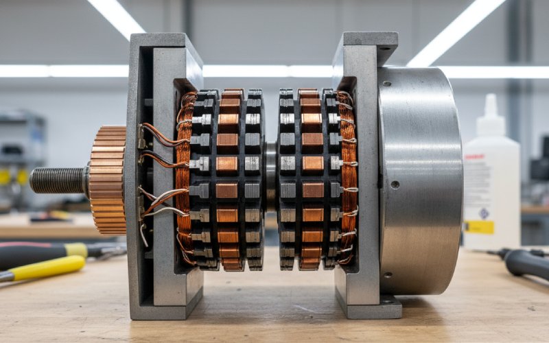 Cutaway DC motor showing coils and commutator