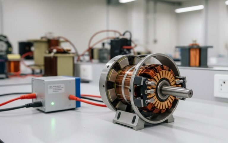 Motor de corriente continua cepillado con corte transversal en banco