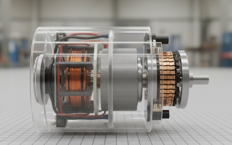Cutaway view of AC commutator motor