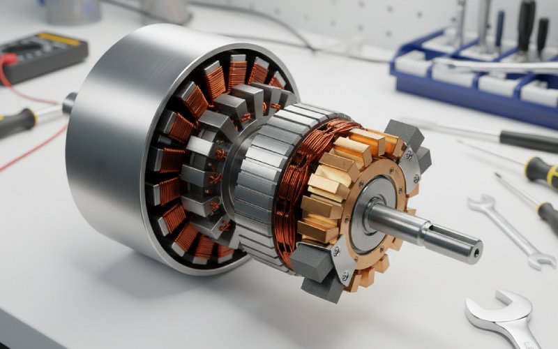 Cutaway view of brushed commutator motor