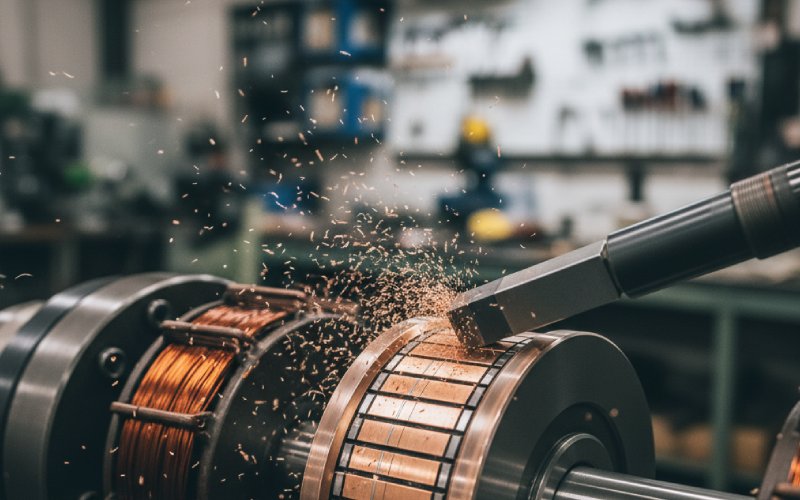 Cutting tool skimming copper commutator