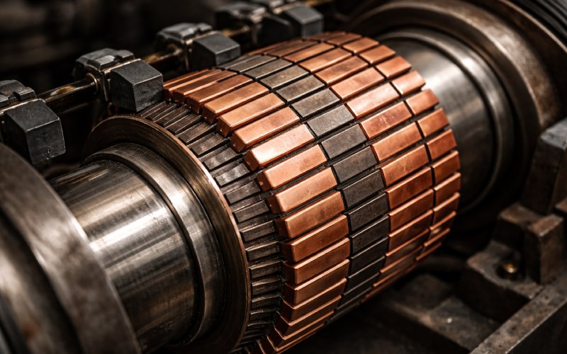 Cylindrical arrangement of segmented copper bars on a motor armature