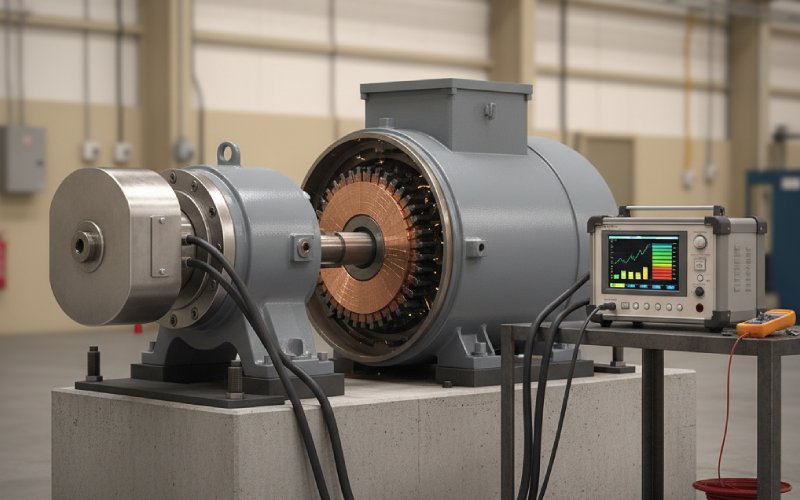 DC generator under test with commutator visible