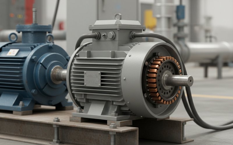 DC motor with exposed commutator in service