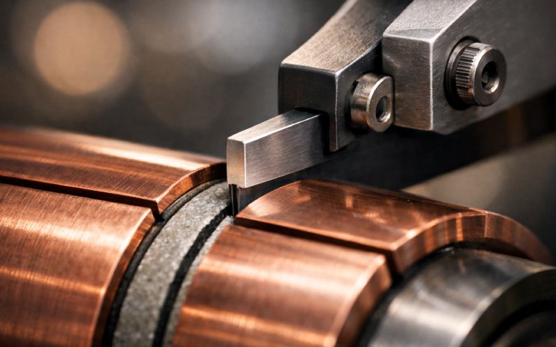 Detailed view of mica undercutting process