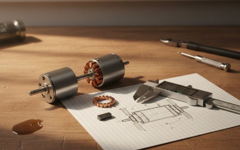 Disassembled motor with commutator