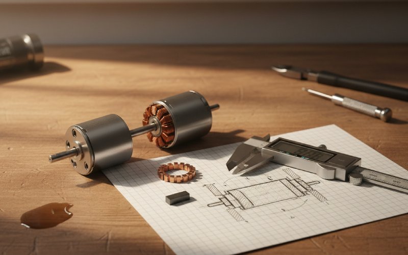 Disassembled motor with commutator
