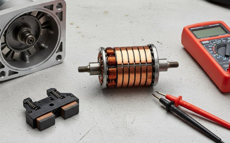 Disassembled starter on bench