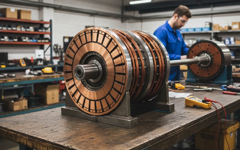 Engineer examining DC armature