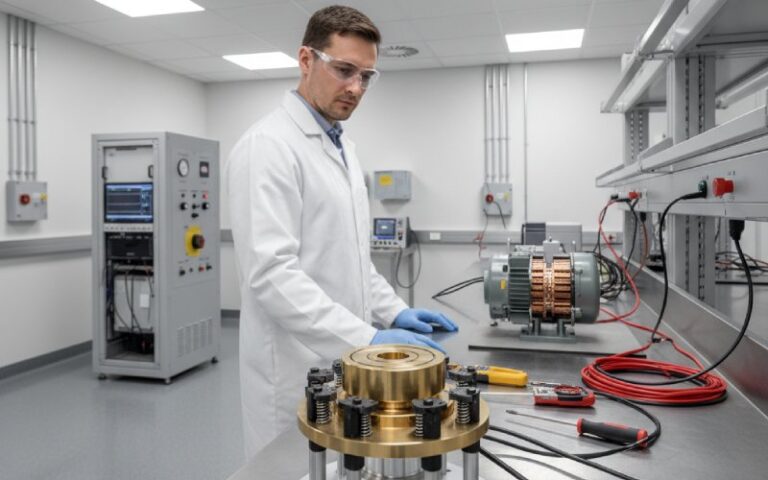 Engineer in lab with rotary assemblies