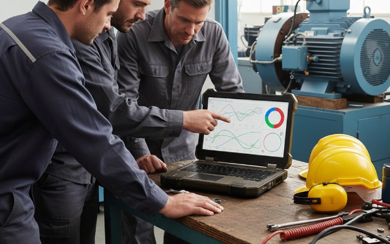 Engineers reviewing commutator profile data