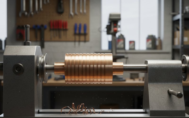 Freshly machined commutator in skimmer