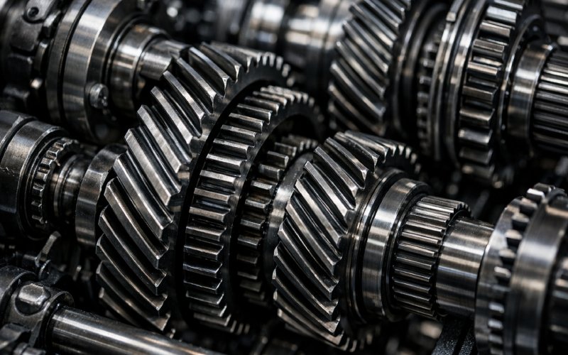 Heavy-duty industrial gear system in synchronized operation