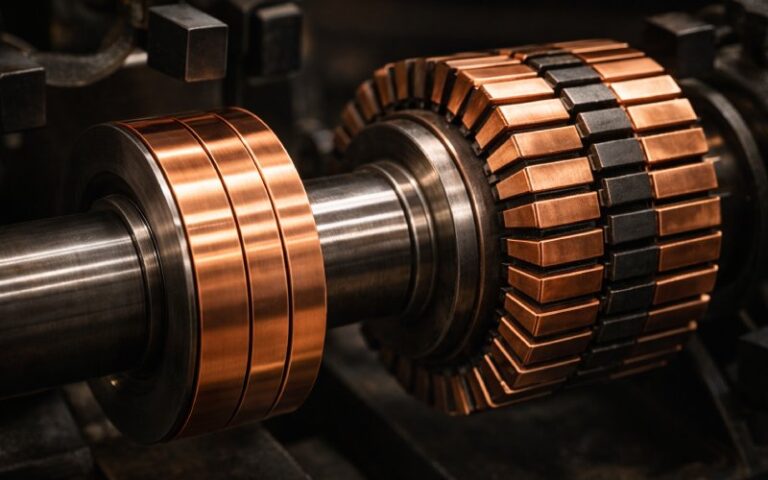Hybrid motor shaft featuring both smooth slip rings and segmented commutator bars