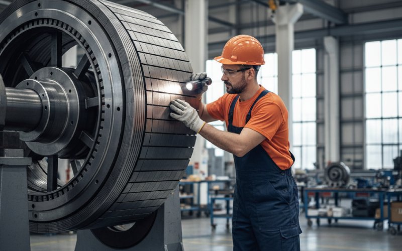 Industrial maintenance tools on workbench including cleaning stick
