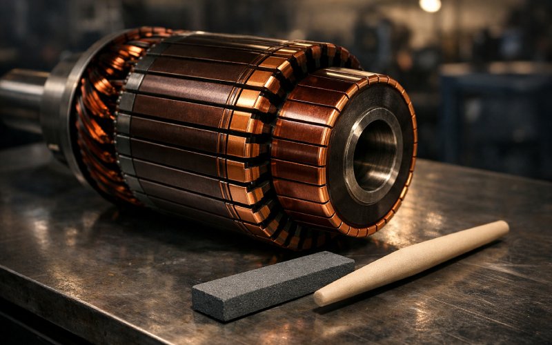 Industrial motor commutator with professional maintenance tools