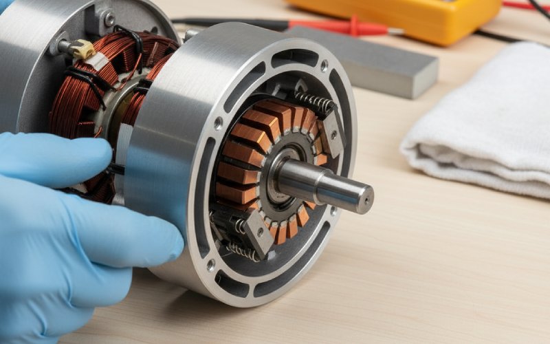 Inspecting commutator after cleaning