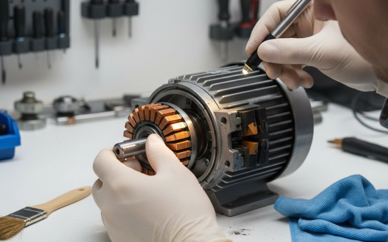 Inspecting commutator inside motor