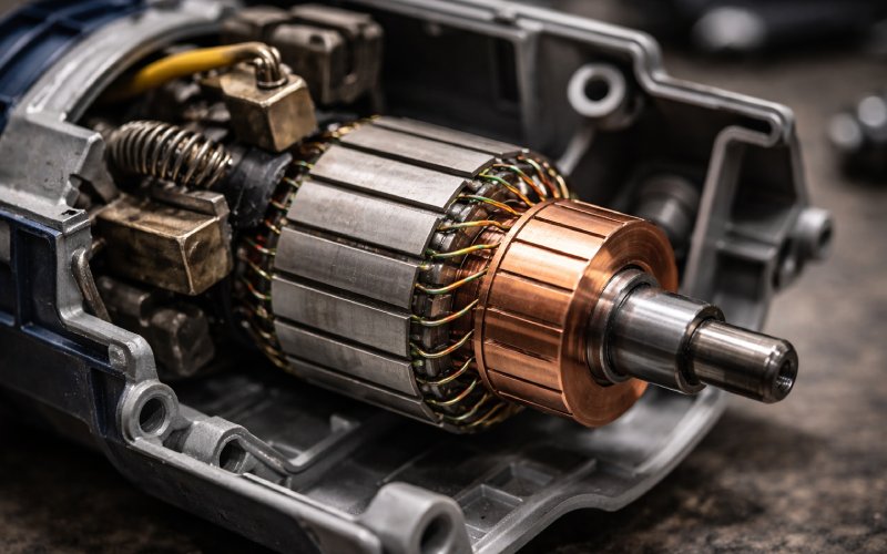 Internal view of a universal motor rotor from a handheld power tool