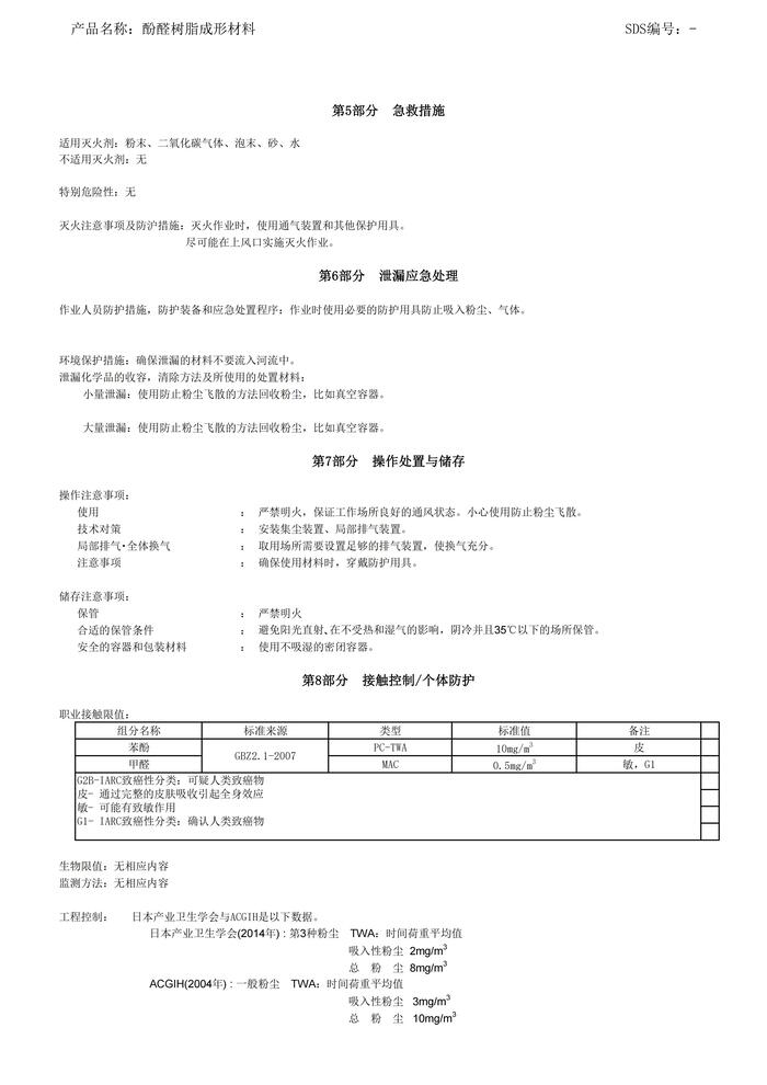 MSDS CN664120G Bakelite Powder