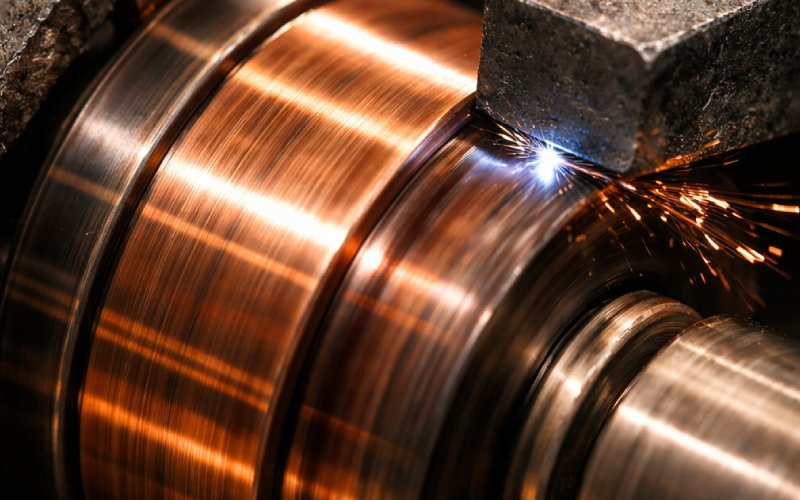 Motion blur of a spinning commutator with brushes and a faint electrical spark