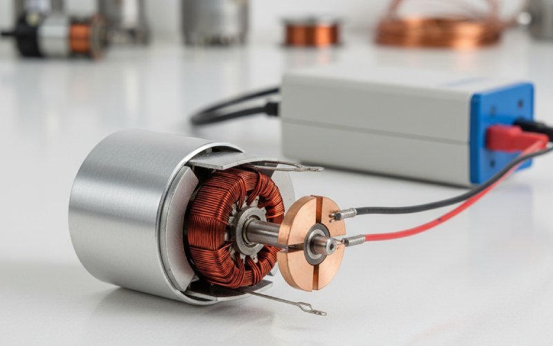Open DC motor on lab bench