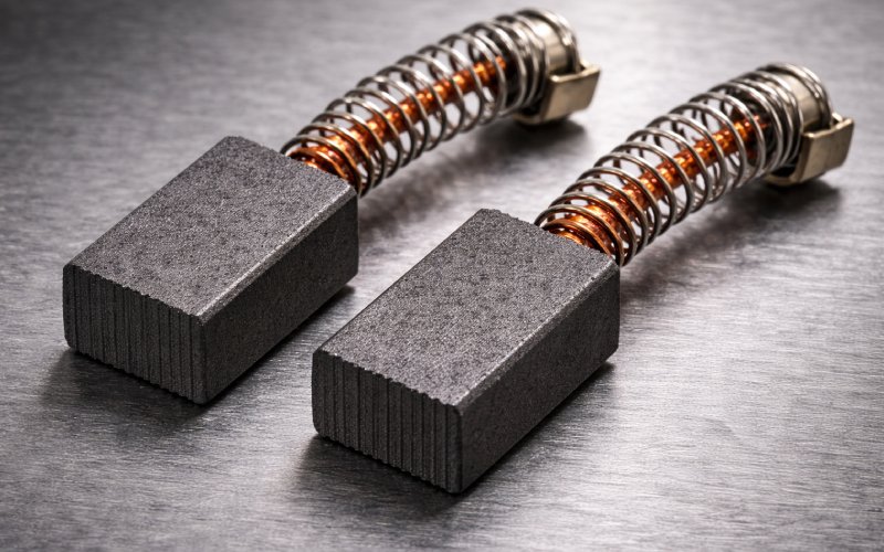 Pair of carbon brushes with copper wires and springs for a DC motor