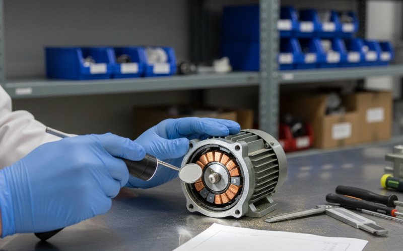 Technician inspecting motor commutator 