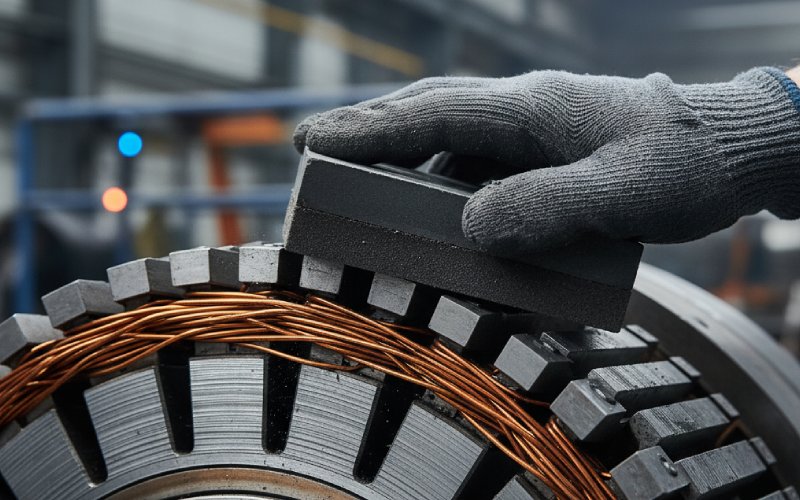 Technician maintaining industrial motor