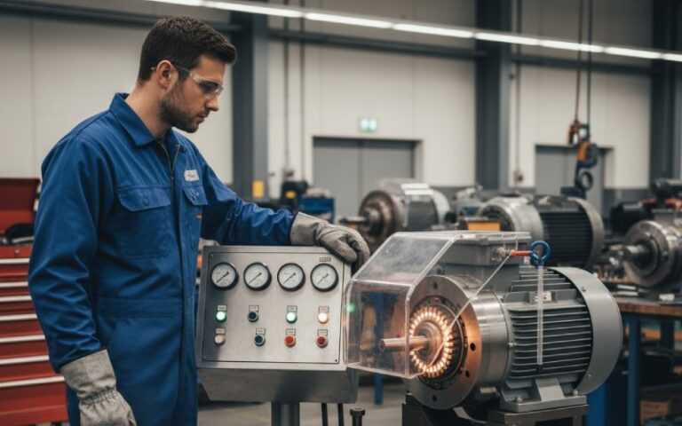 Technician monitoring sparking DC motor