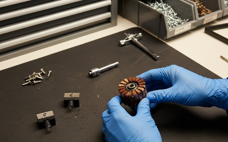 Technician reassembling commutator rotor