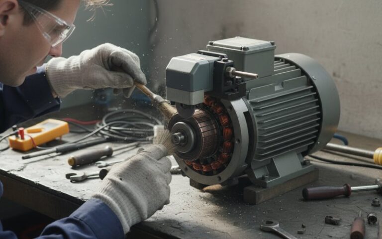 Tecnico addetto al rifacimento del commutatore di un motore a corrente continua