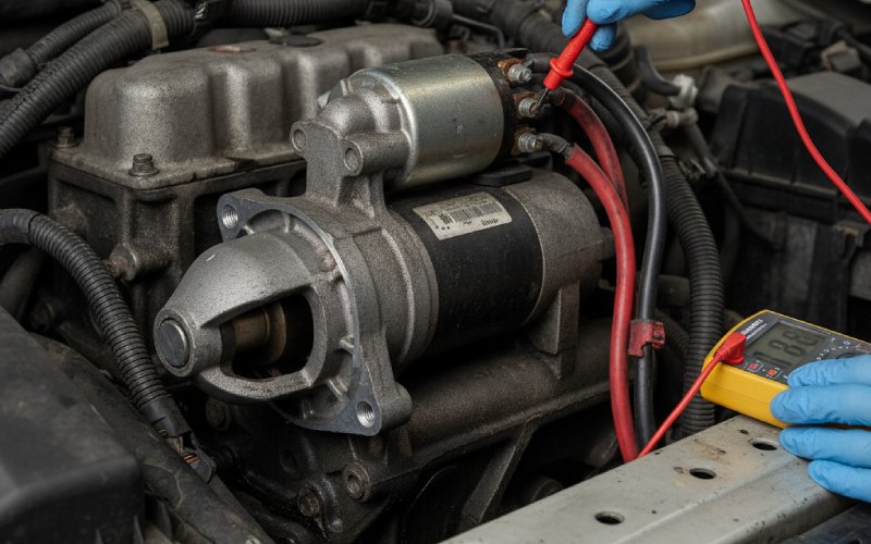 Testing starter in engine bay