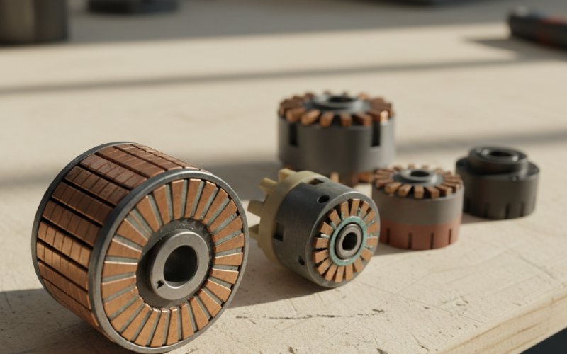Various DC commutator designs on bench