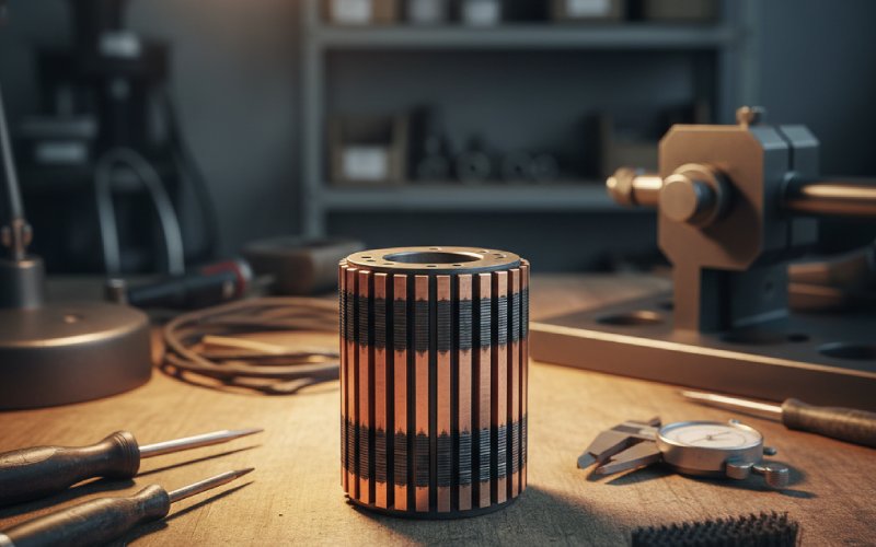 Worn commutator on workbench