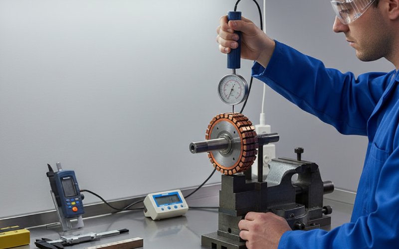 checking commutator runout with gauge