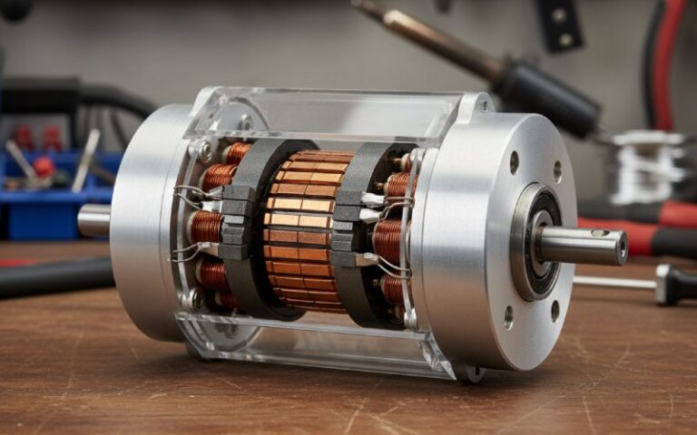 close-up of dc motor commutator