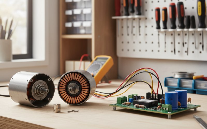 dc motor and rectifier on bench